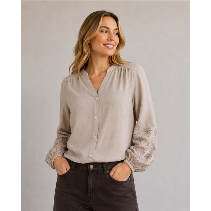 Red Button Blouse Embroidery SRB5152 Light Truffle Red Button Blouse Embroidery SRB5152 Light Truffle